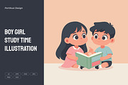 Boy Girl Study Time Illustration, a Person Illustration by Partikusi Design (Thumbnail 1 of 3)