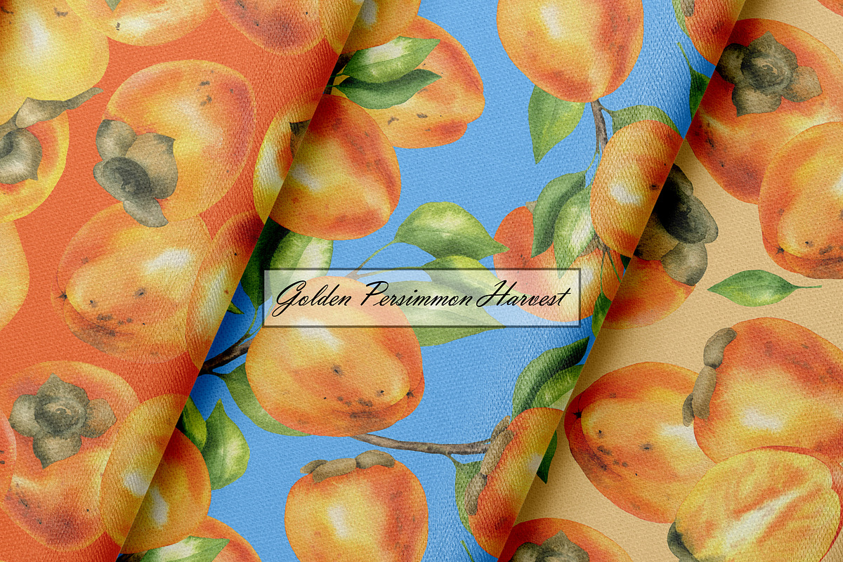 Persimmon Seamless Patterns, a Food Illustration by OlDm_Shop (Photo 5 of 10)