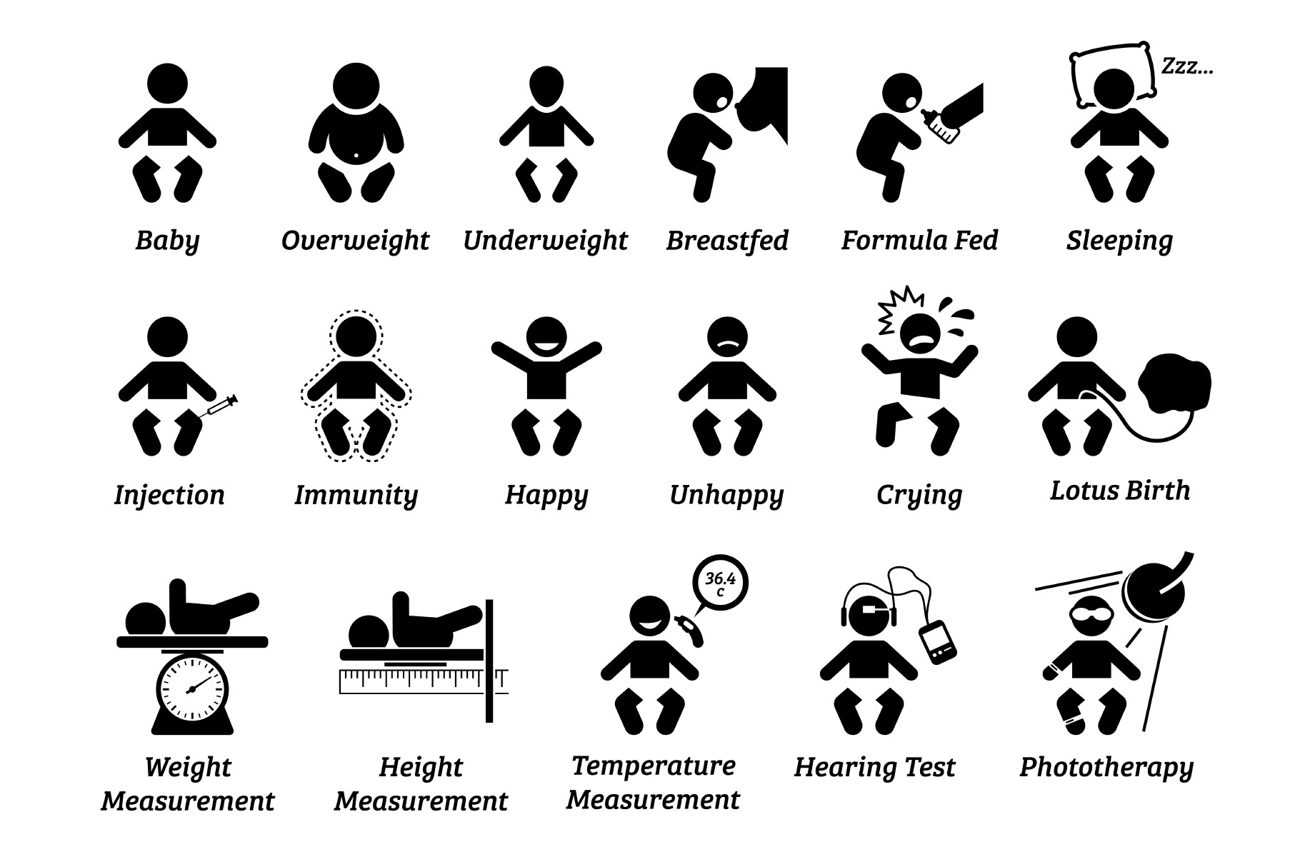 Baby Infant Kid Health Medical Icons, an Icon by Leremy Stick Figures