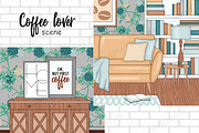 Coffee Lover Scene, a Decorative Illustration by GlamArtZhanna (Thumbnail 1 of 2)