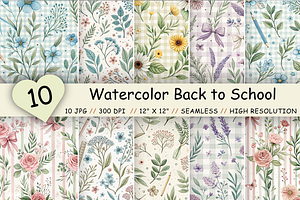 Watercolor Back to School Patterns, a Pattern Graphic by FloridPrintables