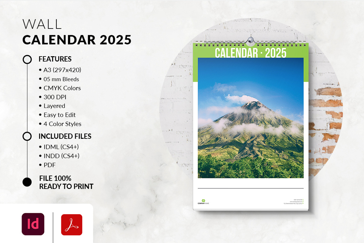 A3 2025 Printable Wall Calendar, a Stationery Template by MstArtwork (Photo 7 of 7)