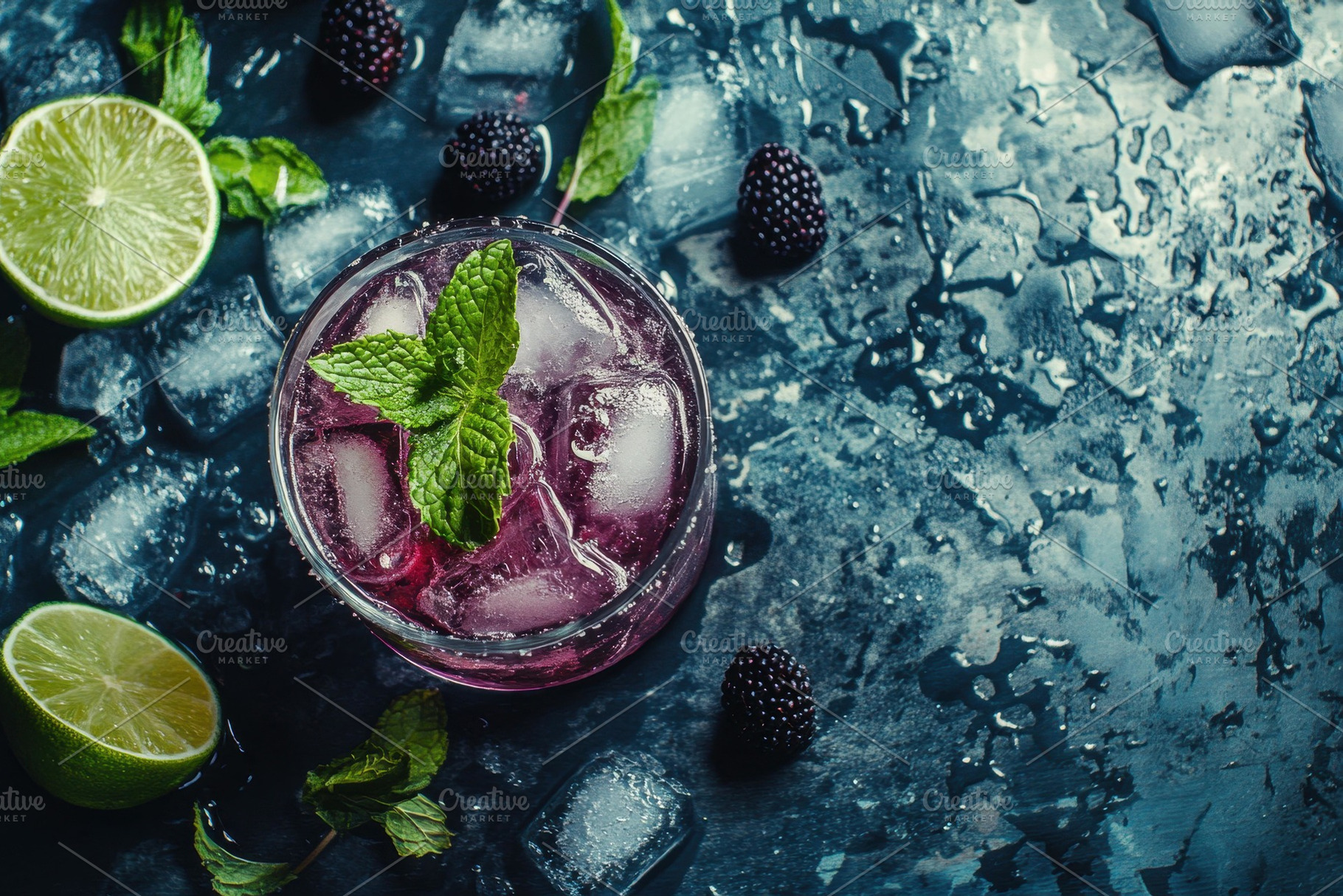 Refreshing berry cocktail with mint, a Photo by Tanuart