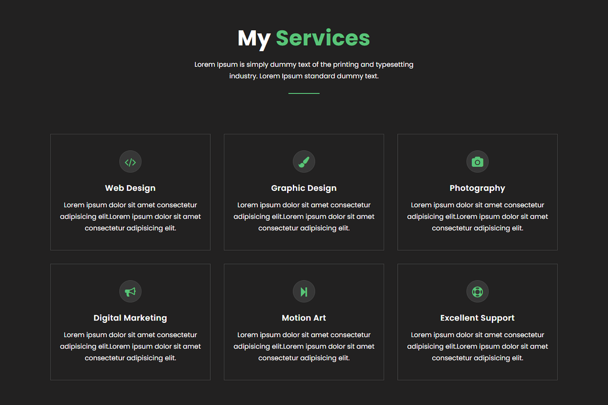 Minimal Dark UI Personal Resume Web, a HTML Template by Themeplaza (Photo 3 of 6)