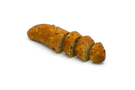 Fresh baked roll croissant cut in pi