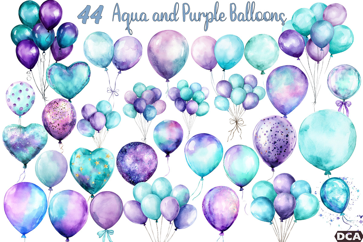Aqua and Purple Balloons Clipart, an Illustration by DreamCafeArt (Photo 1 of 7)