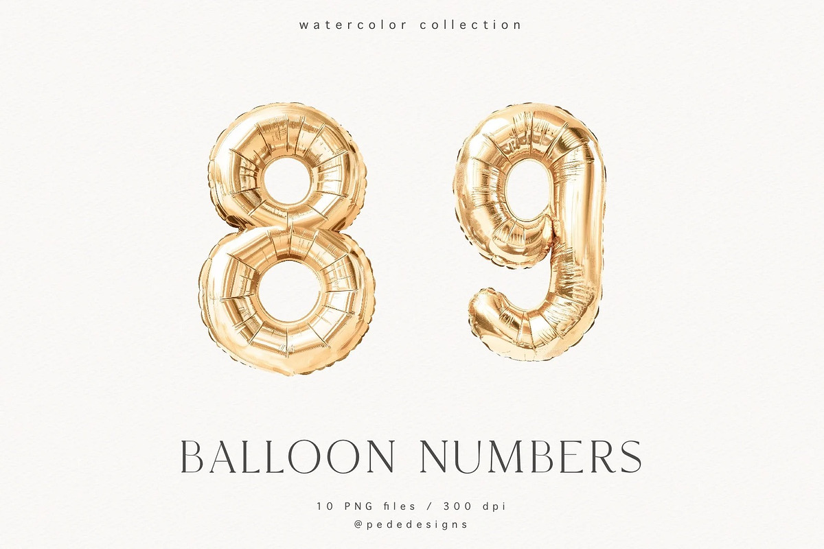 Gold Balloon Numbers, a Decorative Illustration by PeDe Designs (Photo 5 of 7)