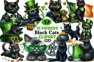 St. Patrick's Black Cats Clipart Bun, an Illustration by DreamCafeArt