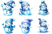 Watercolor Blue Cute Snowman Clipart, an Illustration by DreamCafeArt (Thumbnail 4 of 6)