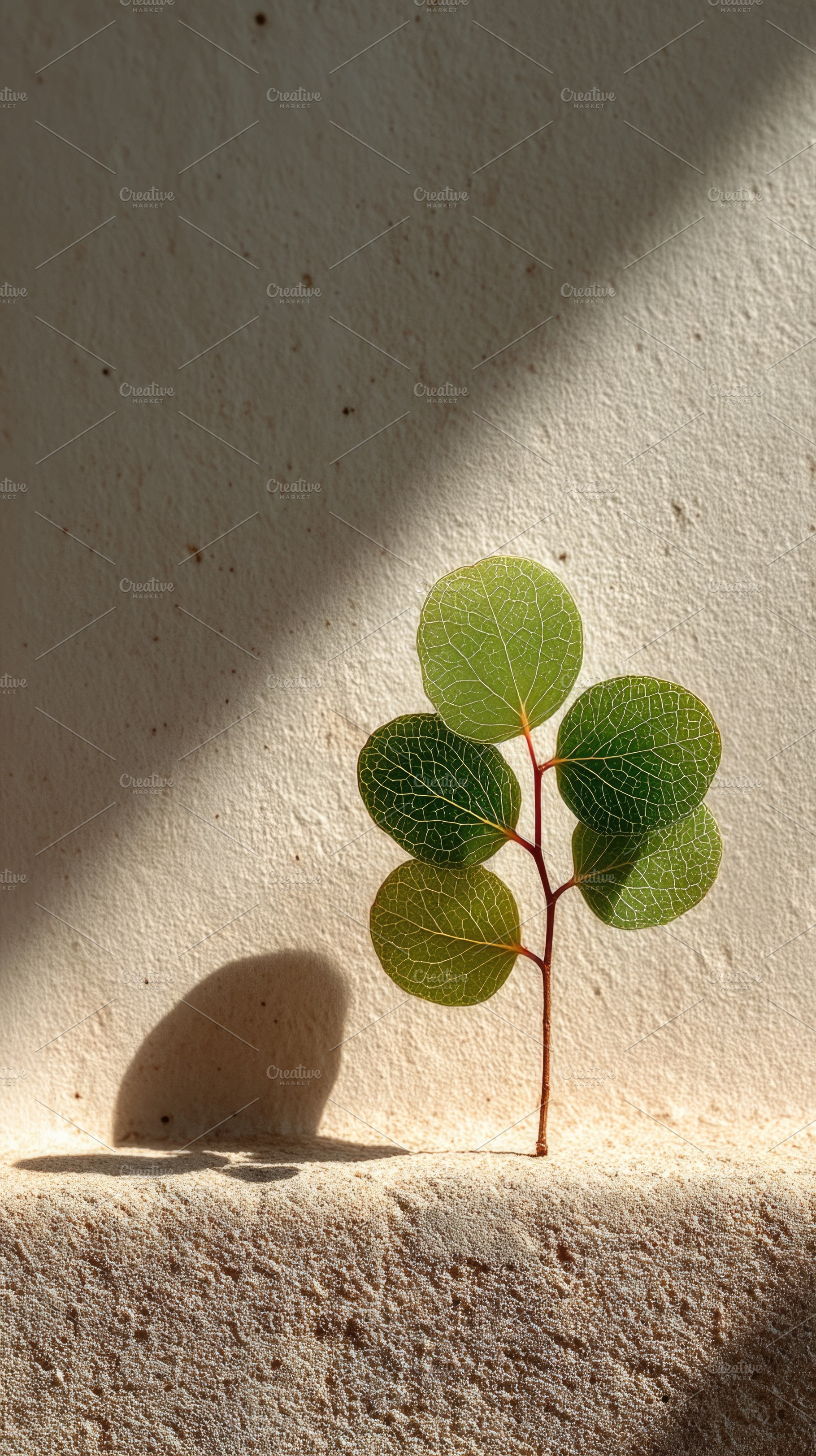 Small Green Plant Sprout in Sunlight Against Textured Wall, a Background Photo by José Manuel Gelpi