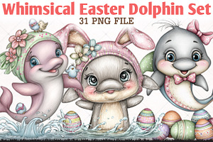 Whimsical Easter Dolphin Clipart Set, an Animal Illustration by RobertsArt