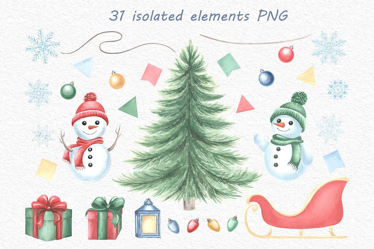Winter Holidays watercolor clipart, an Illustration by susie-p-art (Photo 2 of 18)