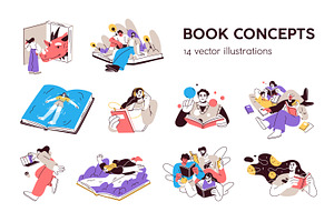 Readers with books concepts set, a Person Illustration by Good Studio