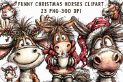 Funny Christmas Horses Clipart, an Illustration by Libby Wishes (Thumbnail 1 of 7)
