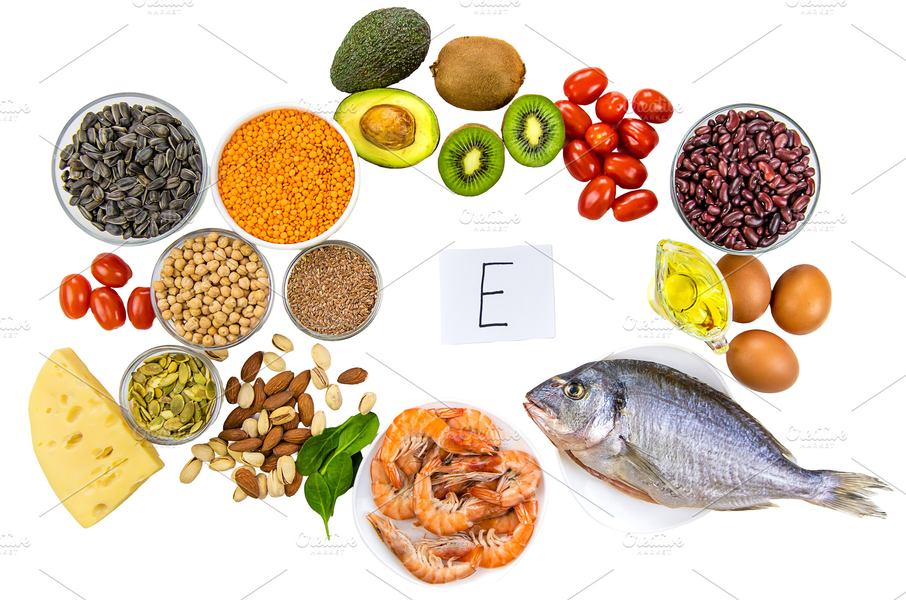 Foods that contain vitamin E, a Health & Medical Photo by yanadjana
