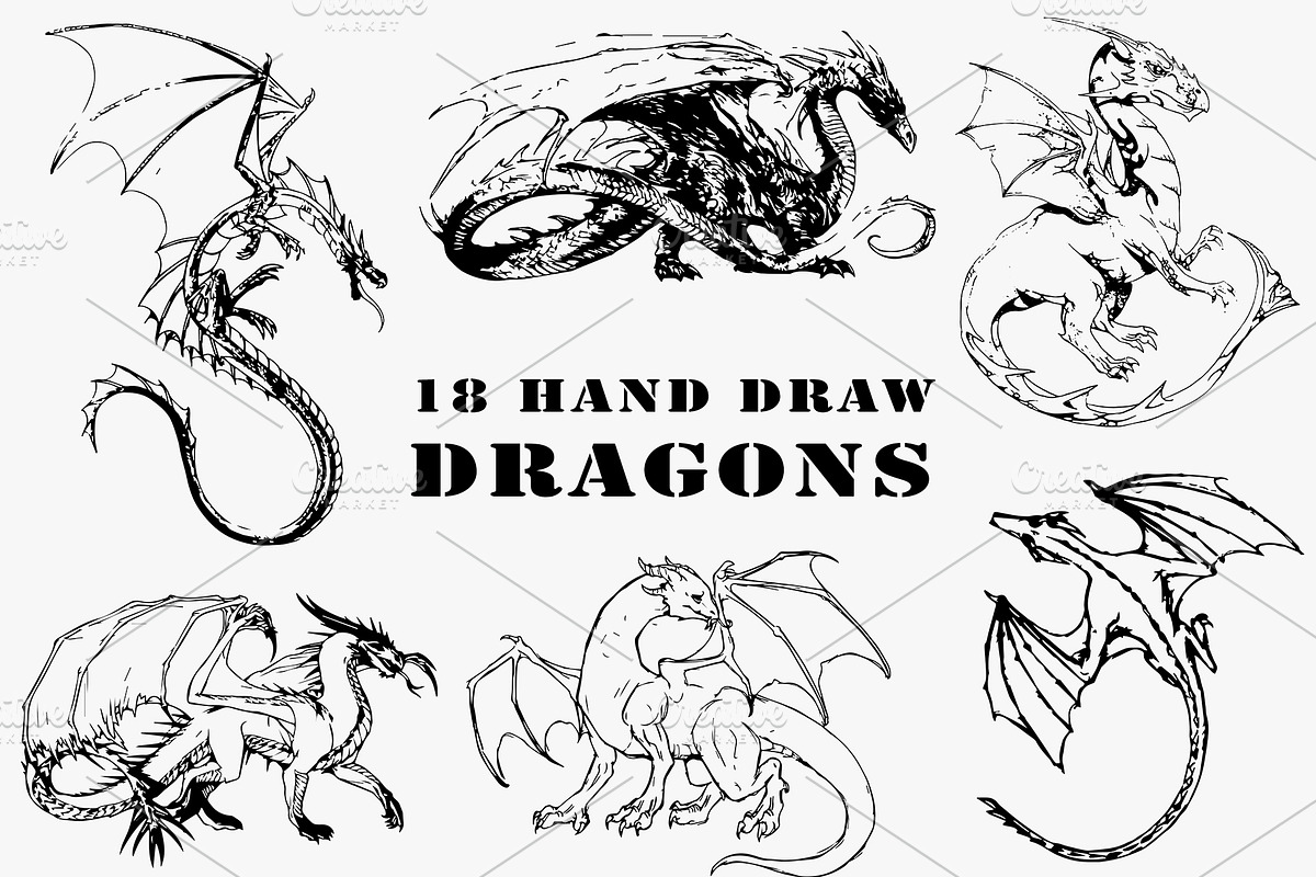 18 dragons hand drawn vector, an Animal Illustration by AnastasiyaOleynik (Photo 1 of 5)