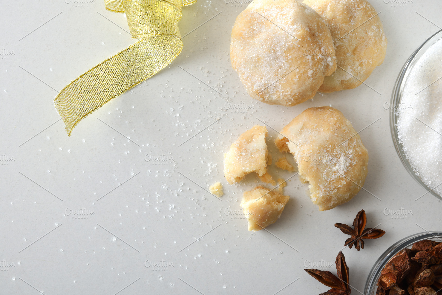 Detail of anise and sugar cookies on festive white table, a Food & Drink Photo by Davizro's Market
