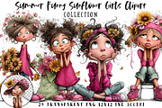 Summer Funny Sunflower Girls Clipart, an Illustration by OK Design (Thumbnail 1 of 6)