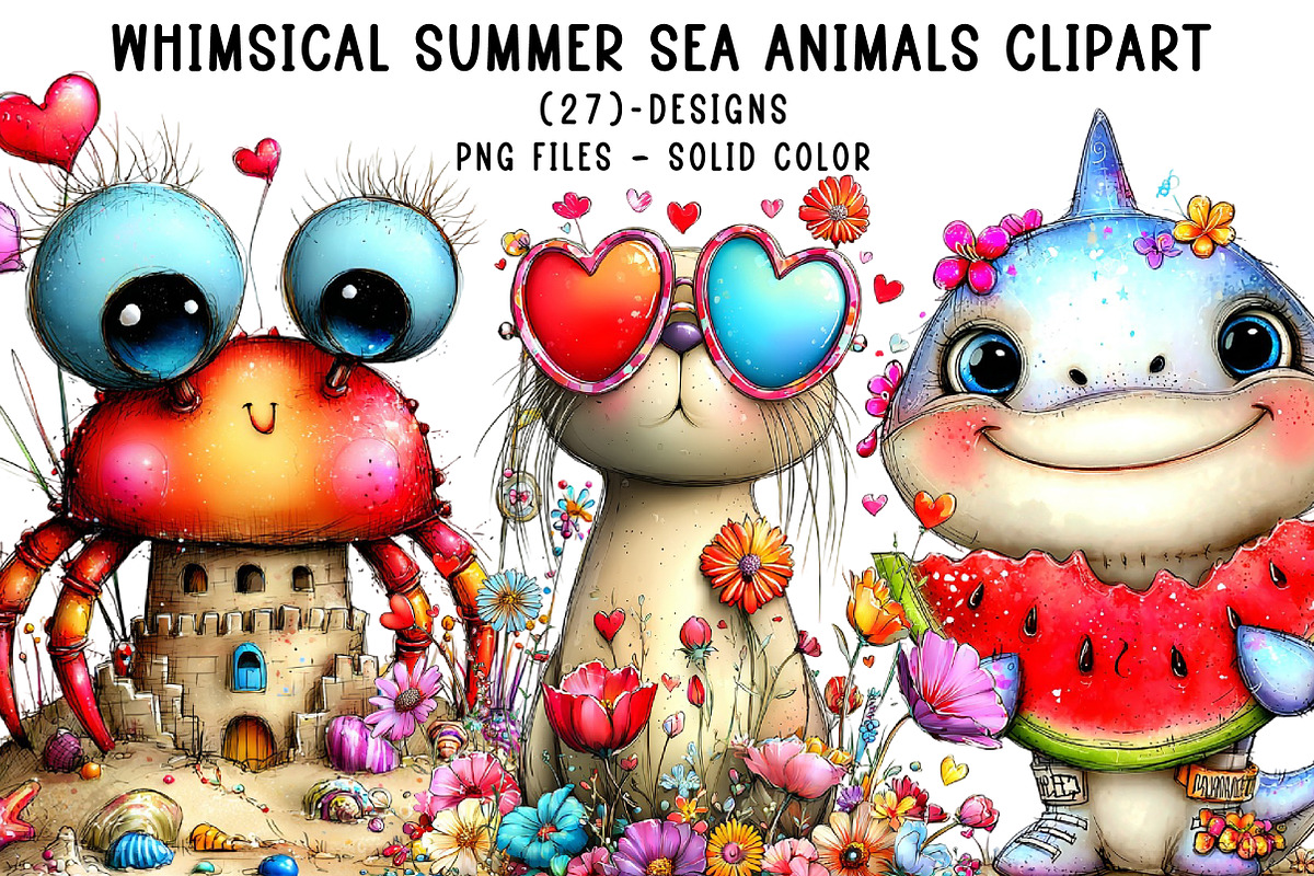 Whimsical Summer Sea Animals Clipart, an Illustration by CreationArt (Photo 1 of 5)