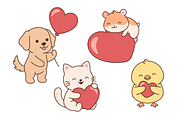 Cute kawaii animals holding hearts, an Animal Illustration by Cmeree (Thumbnail 2 of 3)