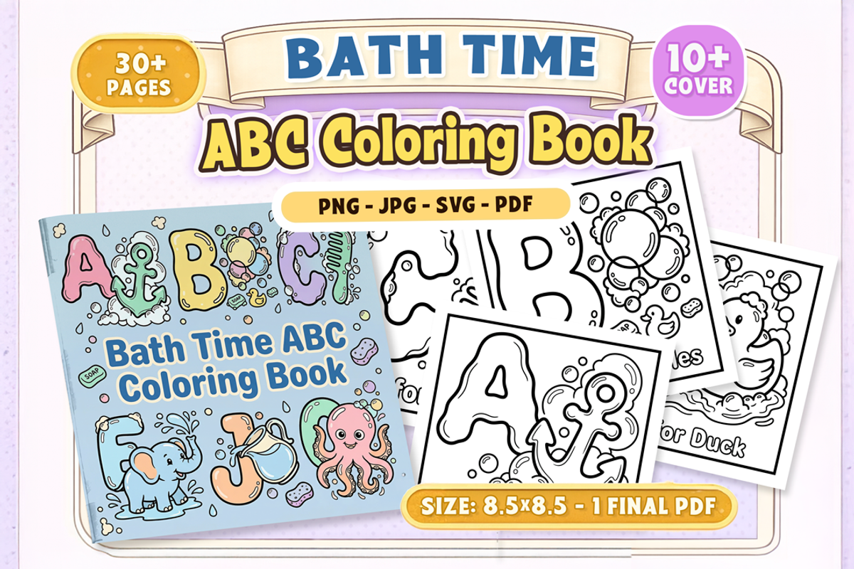 Bath Time ABC Coloring Book, an Object Illustration by Craftsbeefy (Photo 1 of 4)
