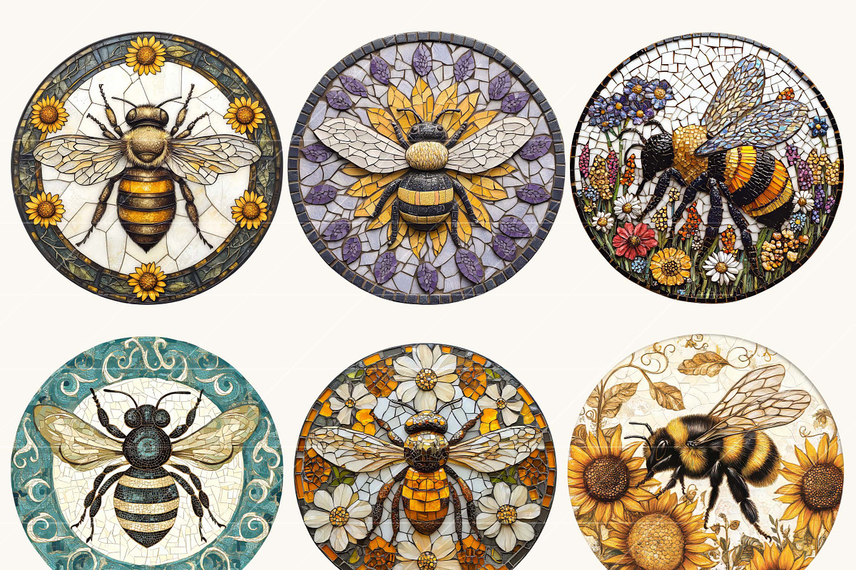 Mosaic Circular Bees Coasters, an Animal Illustration by Design Scotch (Photo 4 of 10)