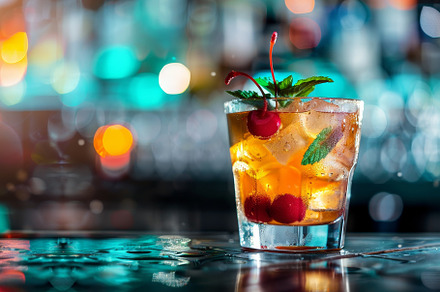 A refreshing cocktail garnished with, a Photo by Tanuart