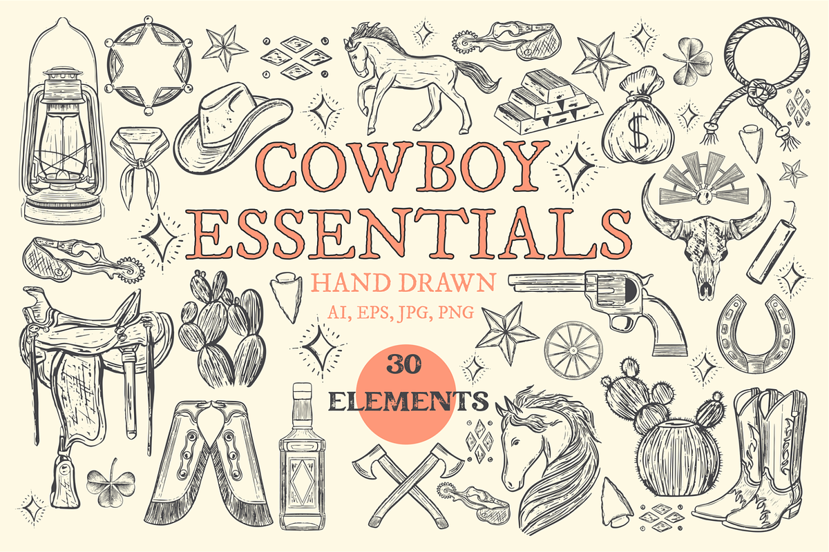Western Cowboy Essentials Graphics, an Animal Illustration by cmfgraphics (Photo 1 of 3)