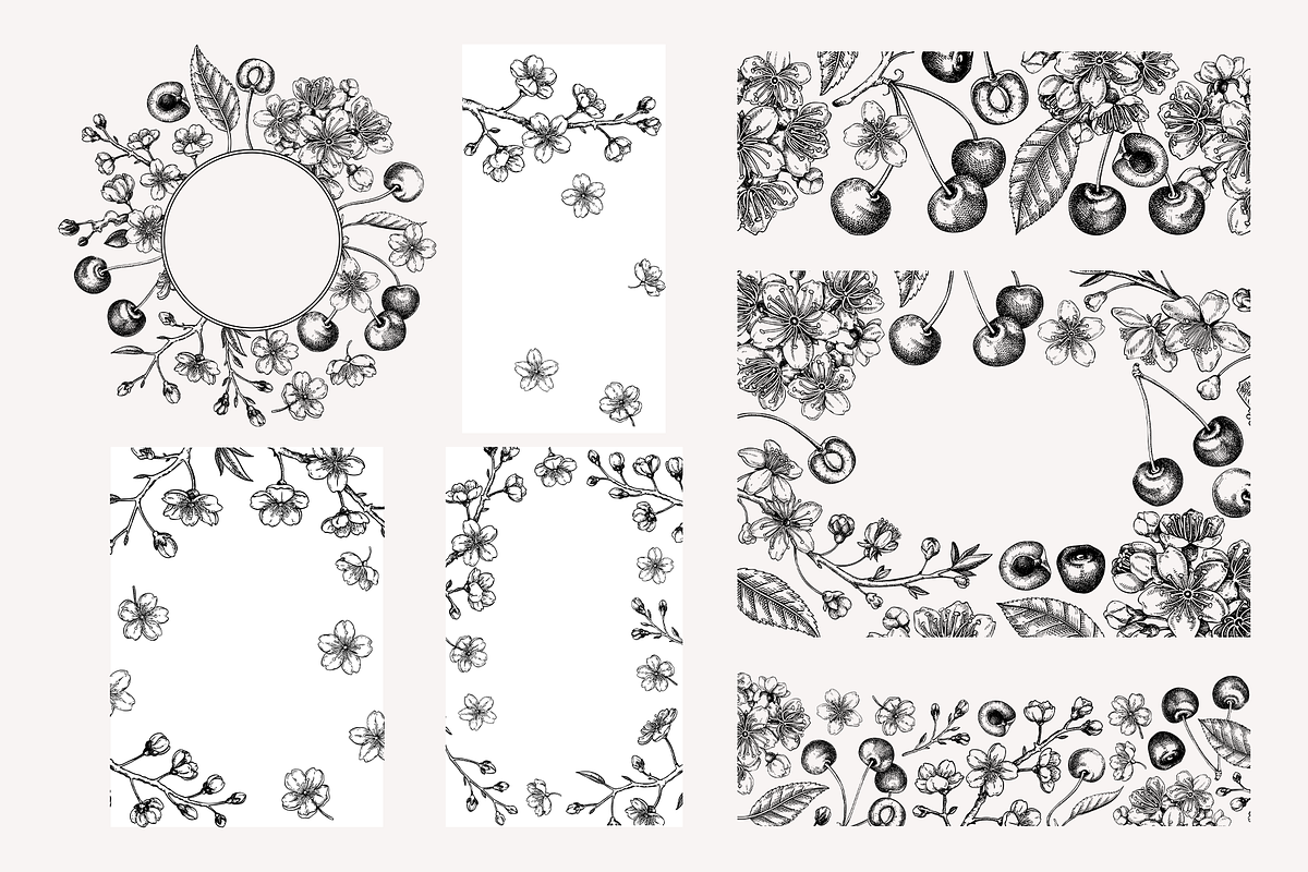 Vintage Cherry Blossom Vector Set, an Object Graphic by Yevheniia (Photo 7 of 9)