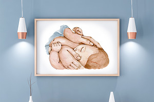 Baby Mother's Hands Illustration