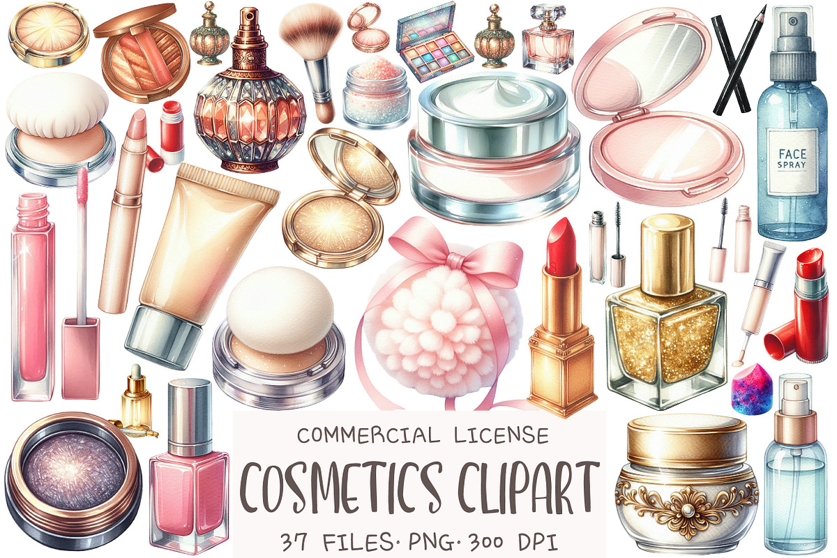 Watercolor Cosmetics Clipart, an Illustration by OK Design (Photo 1 of 5)