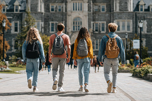Students walking away from college c, a Photo by Pixeness Studio
