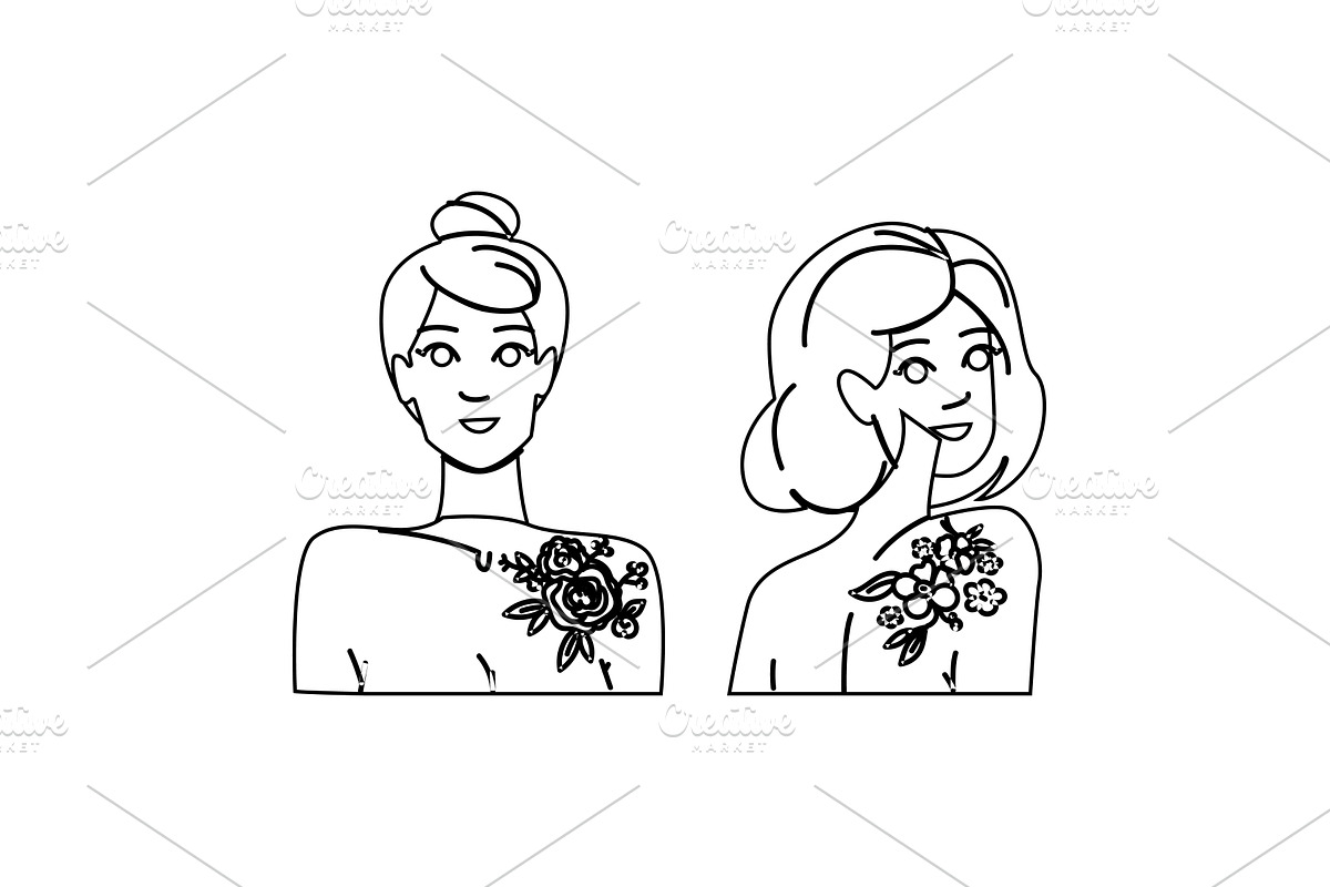 feminine flower tattoo woman vector, a Person Illustration by pikepicture