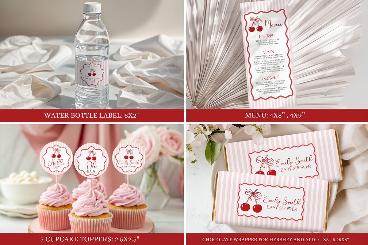 Cherry On Top Baby Shower Bundle, a Stationery Template by VeliusCreativeStudio (Photo 6 of 8)