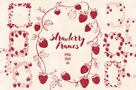 Strawberry Line Art Frames Whimsical, a Decorative Illustration by Marie T
