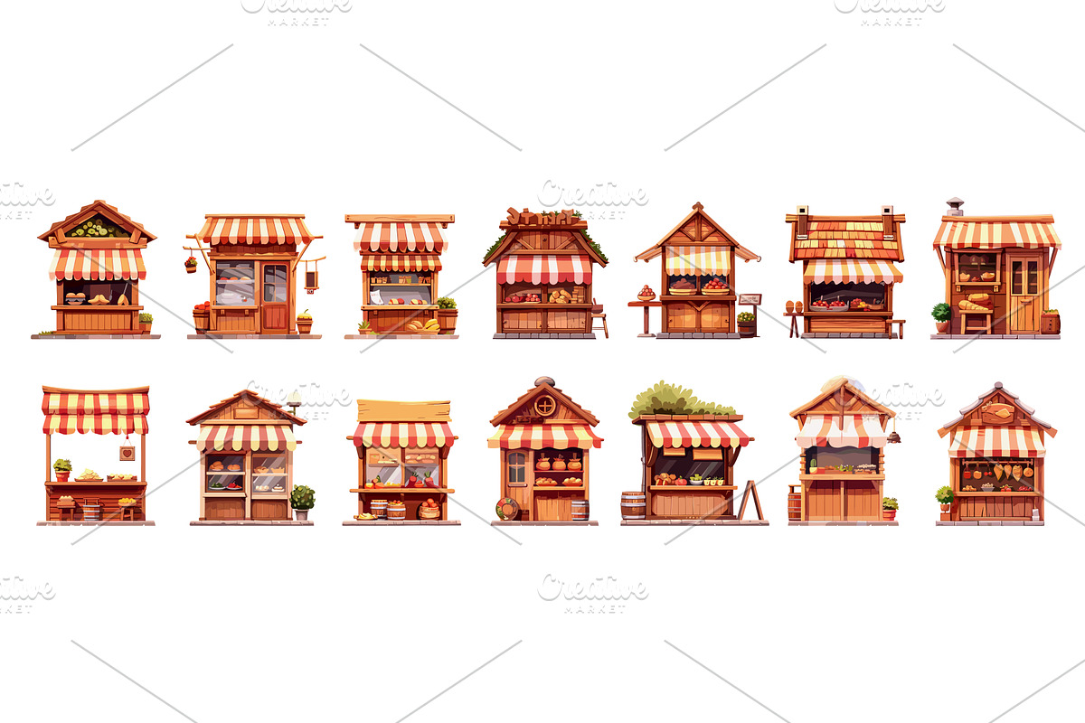 Outdoor kiosks cartoon vector set, an Object Illustration by Stock-Smart-Start