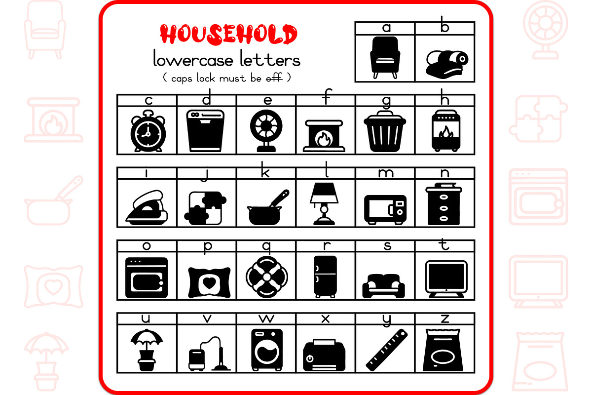 Household Alphabet - Dingbat Font, a Symbol Font by WADLEN (Photo 3 of 7)