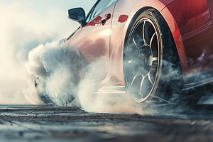 Sport car wheel drifting and smoking, a Transportation Photo by AlyaAnd