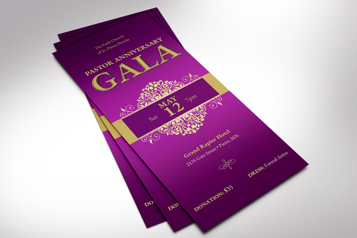 Pastor Anniversary Gala Ticket Word, a Card Template by Four C Graphic, image size:1200x800