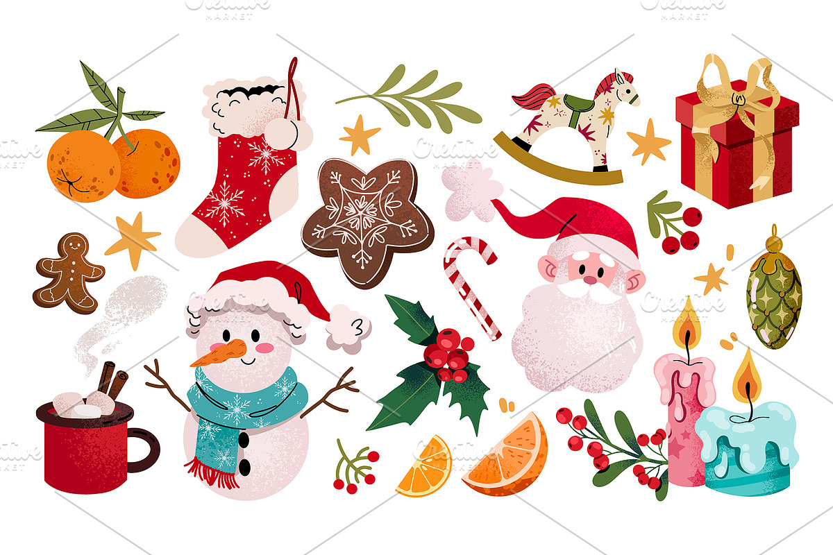 Merry Christmas clipart + patterns, a Seasonal Illustration by UnaAnya (Photo 2 of 8)