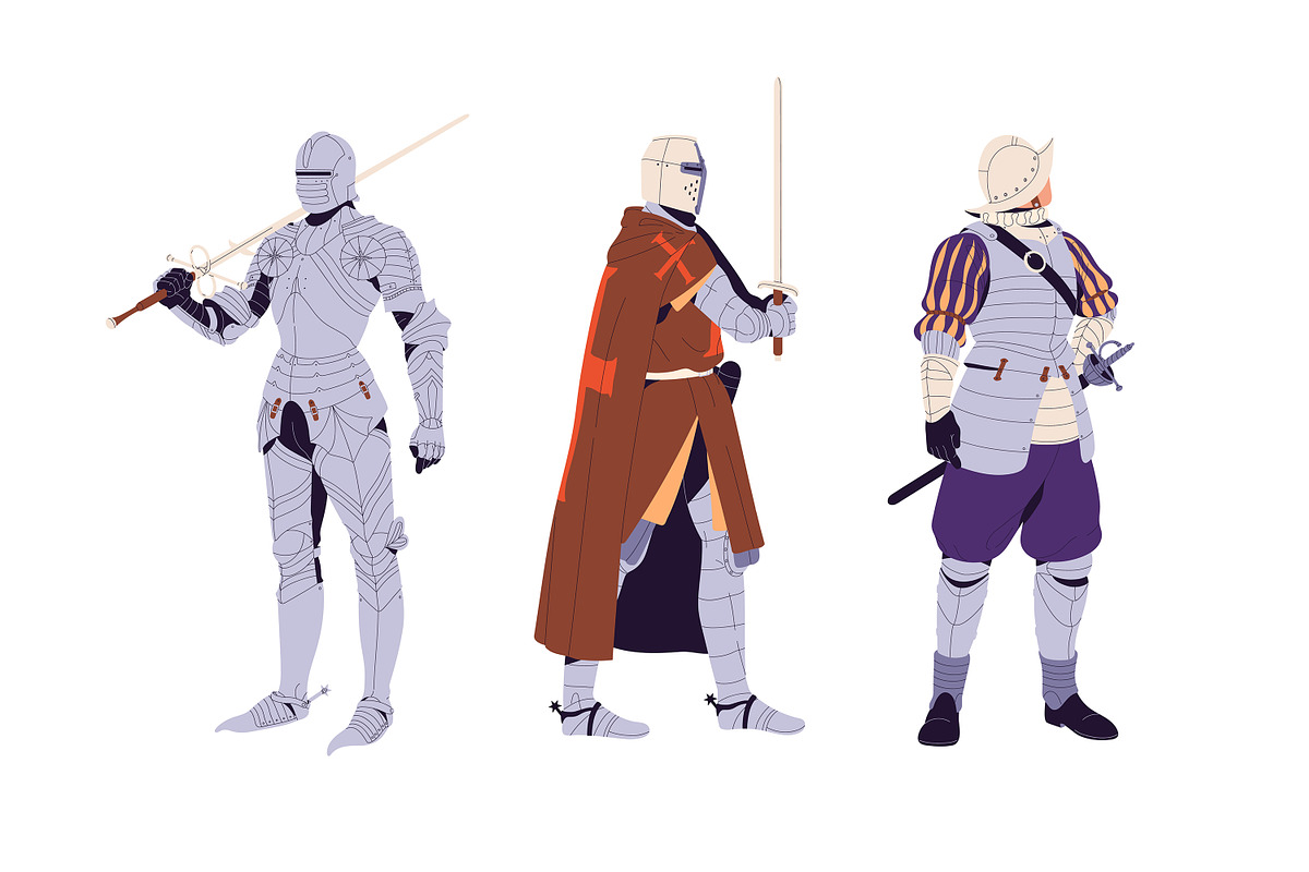 Medieval knights set + cards, a Person Illustration by PaperTrident (Photo 3 of 7)
