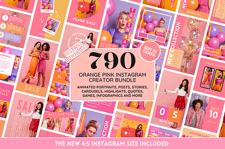 Orange Pink Instagram Templates, a Social Media Template by SunshineStudioBoutique