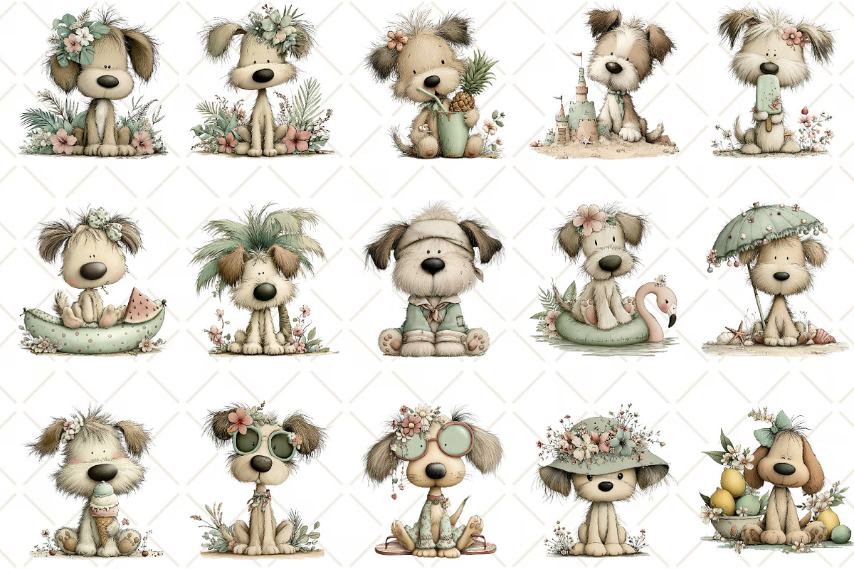 Whimsical Summer Dog Clipart, an Animal Illustration by Black Bird Studio (Photo 3 of 6)