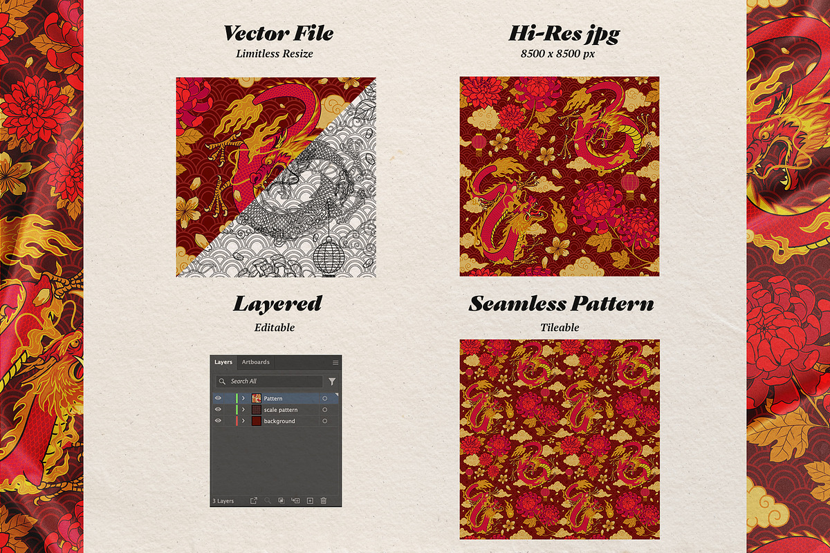 Asian Red Dragon Seamless Pattern, a Pattern Graphic by bazzier_graphik (Photo 3 of 5)