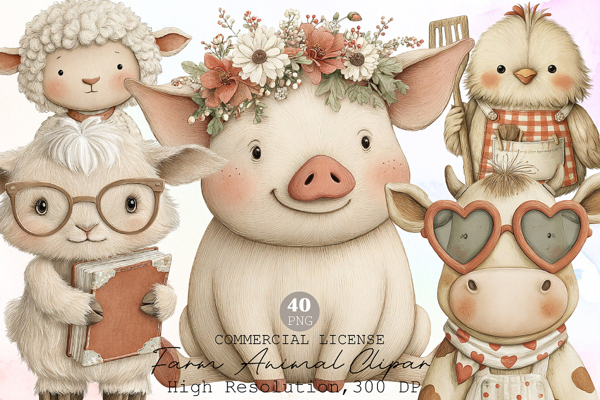 Whimsical Farm Animal Clipart Bundle, an Illustration by Sublimation Artist (Photo 1 of 6)