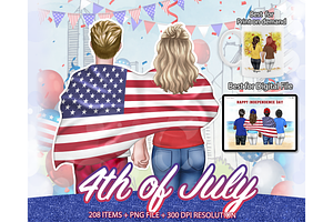 4th of July, USA couple Clipart PNG