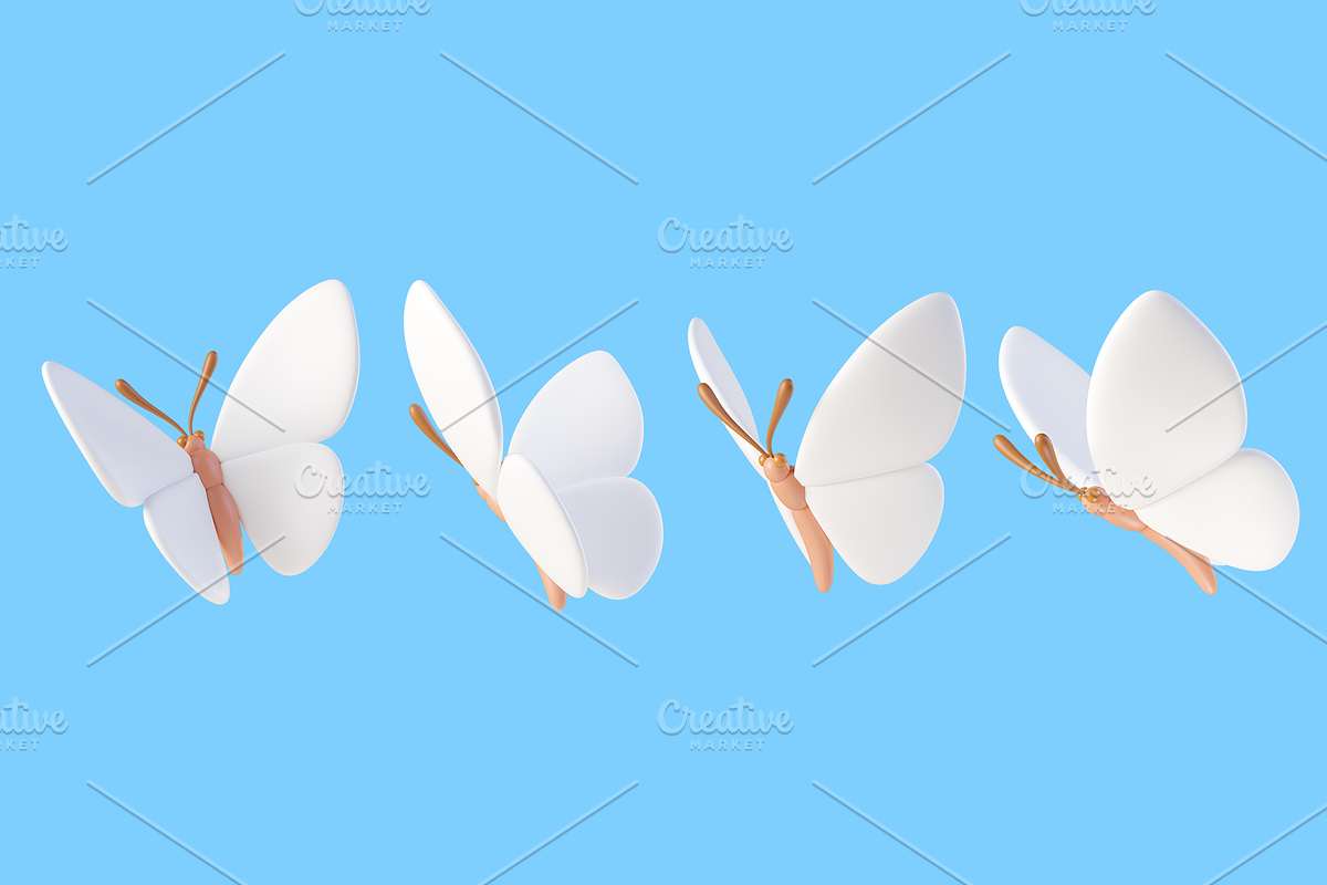 Cute 3D white Butterflies icons, an Animal 3D Model by Hannet (Photo 1 of 5)