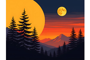 Moon Light Pines Poster, a Decorative Illustration by Sharon Schwalbe