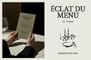 hand-held menu mockup : éclat 01, a Merchandise Mockup by Made by Attic (Thumbnail 1 of 3)