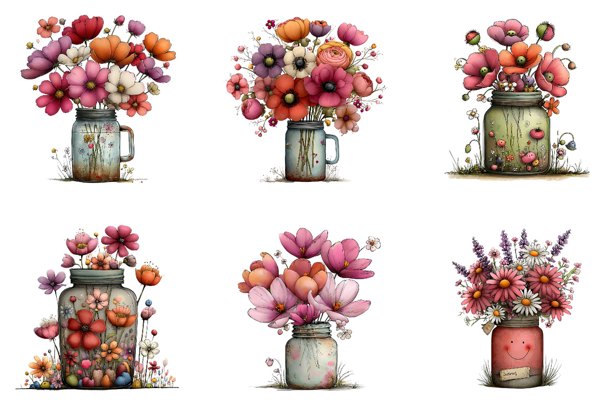 Whimsical Spring Mason Jar Clipart, an Illustration by CreationArt (Photo 3 of 6)